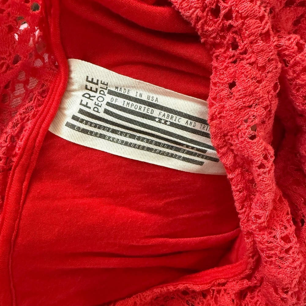 Free People Red Lace Sleeveless Sheath Dress Floral Overlay Mini Size M (Lined) - Picture 11 of 12